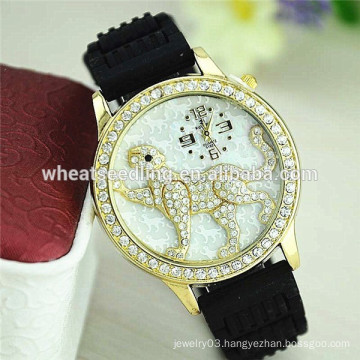 Latest design silicone band leopard pattern luxury watch with drills